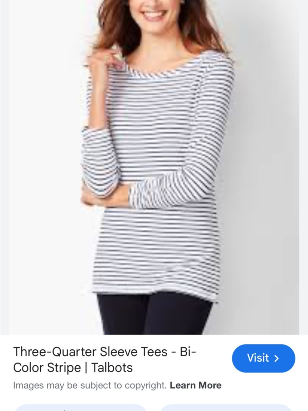 Talbots White and Navy Striped Long Sleeve Tee | Size XS